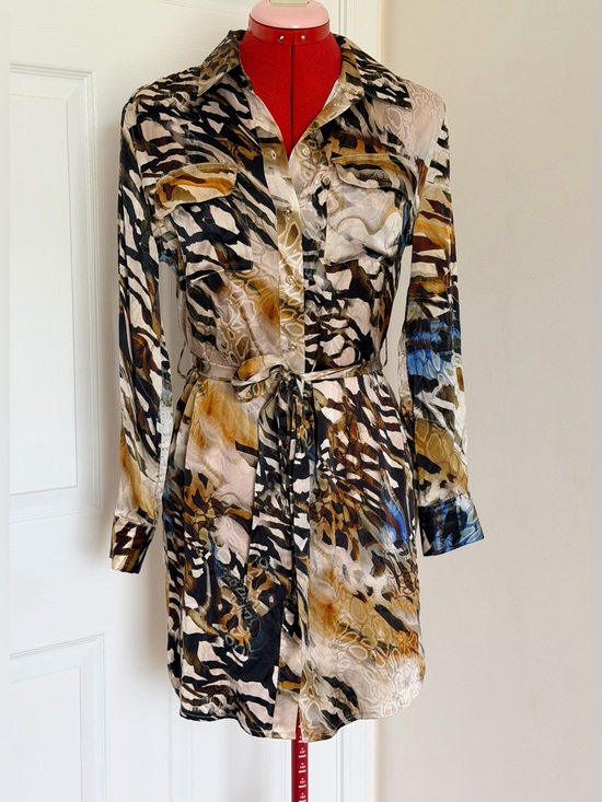 Guess by Marciano Dresses & Skirts - $280 NWOT Marciano Guess 100% Silk Animal Print Shirt Dress Tunic XS–S Belted